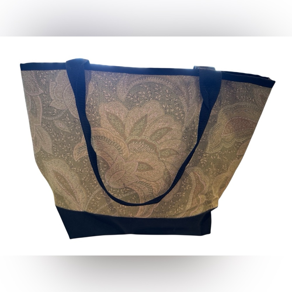 Chic Black and Gold Floral Tote Bag #D